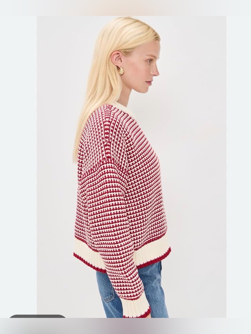 Madewell Crewneck Houndstooth Knit Sweater in Red and Cream - Picture 3 of 10